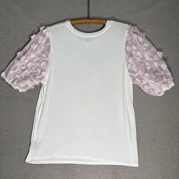 Love and Lace Women’s Size M‎ Parisian Graphic T-Shirt Pink Puff Organza Sleeves - Picture 12 of 14